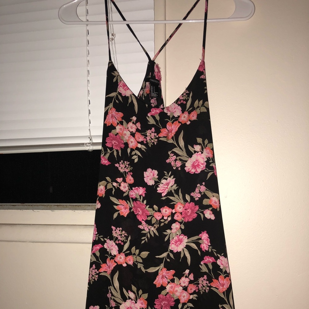 Black and Pink Floral Print Dress